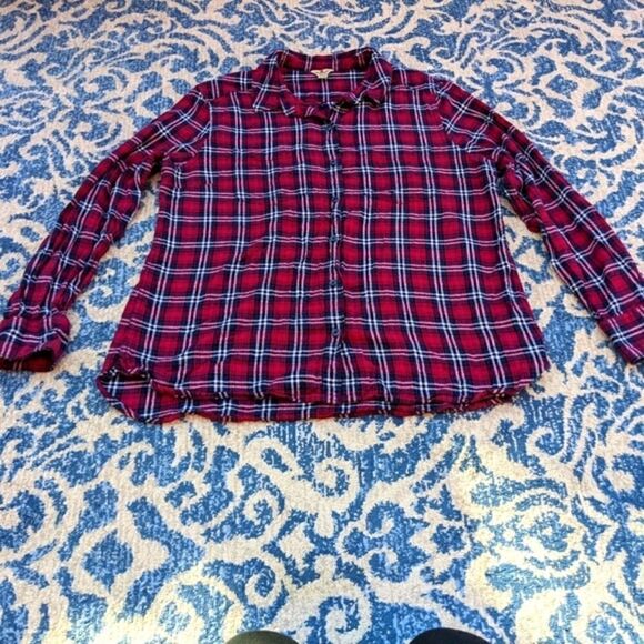 Woolwich plaid button down casual shirt berry red blue and white 100% cotton xl - Picture 2 of 11